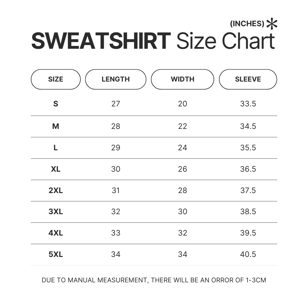 Sweatshirt Size Chart - Omniscient Reader Store