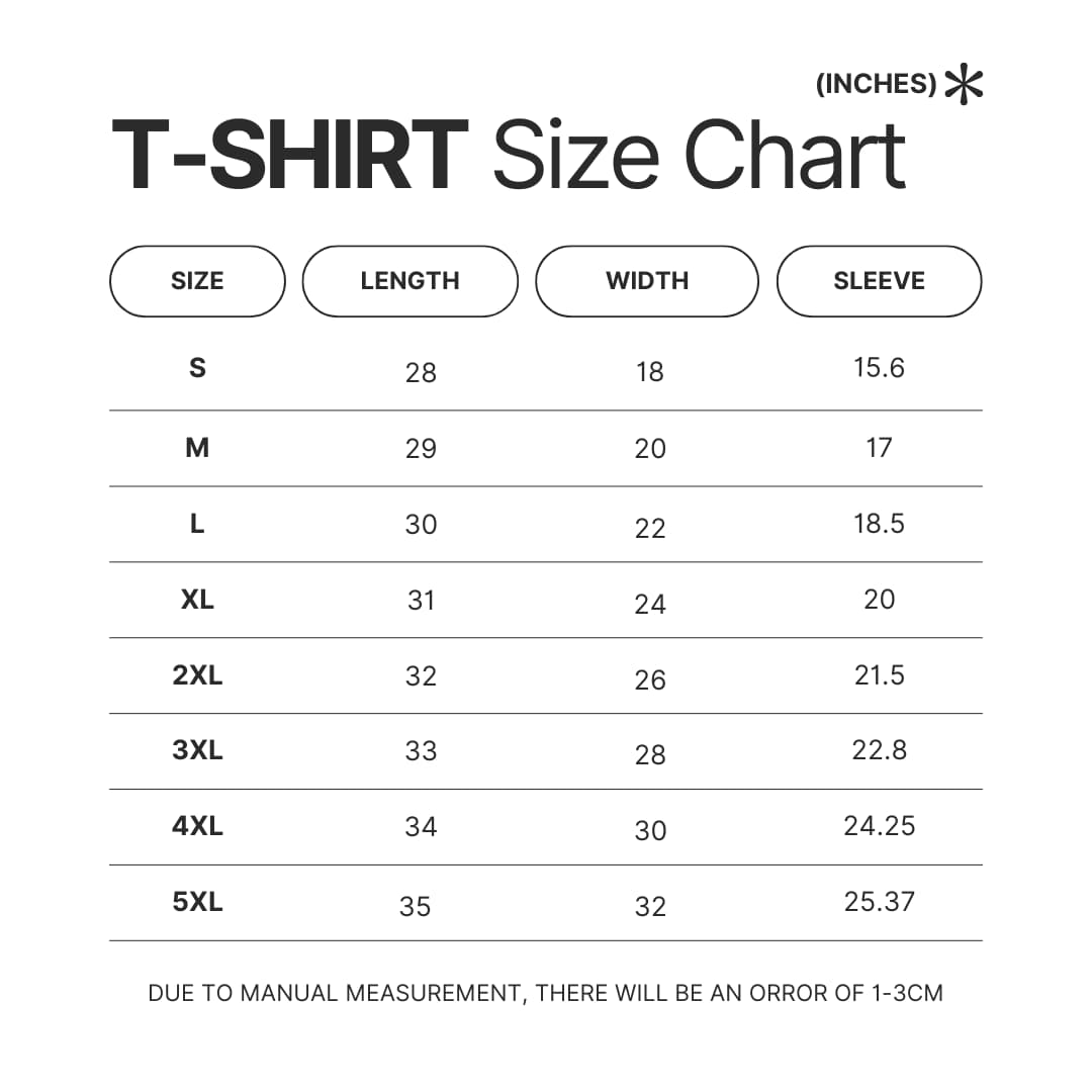 T shirt Size Chart - Omniscient Reader Store